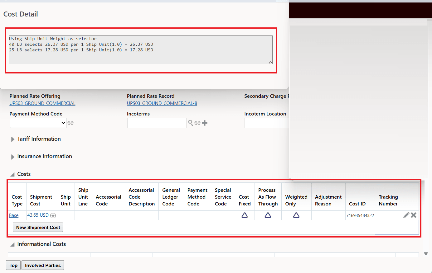 Previous Ship Unit Cost Visibility - Cost Detail