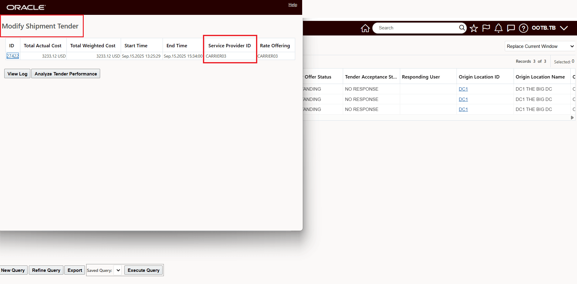 Modify Tender Action