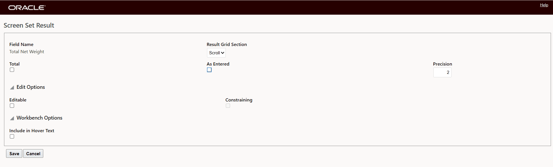 Screen Set Result Field Level More Options