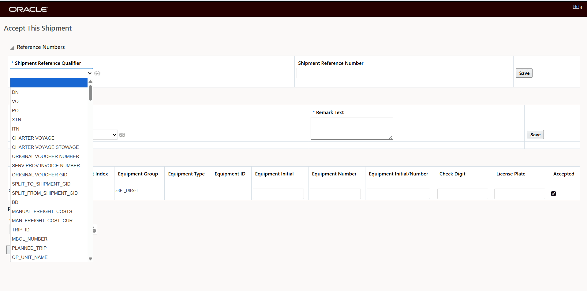 Shipment Reference Number Qualifiers Available OOTB Domain and PUBLIC