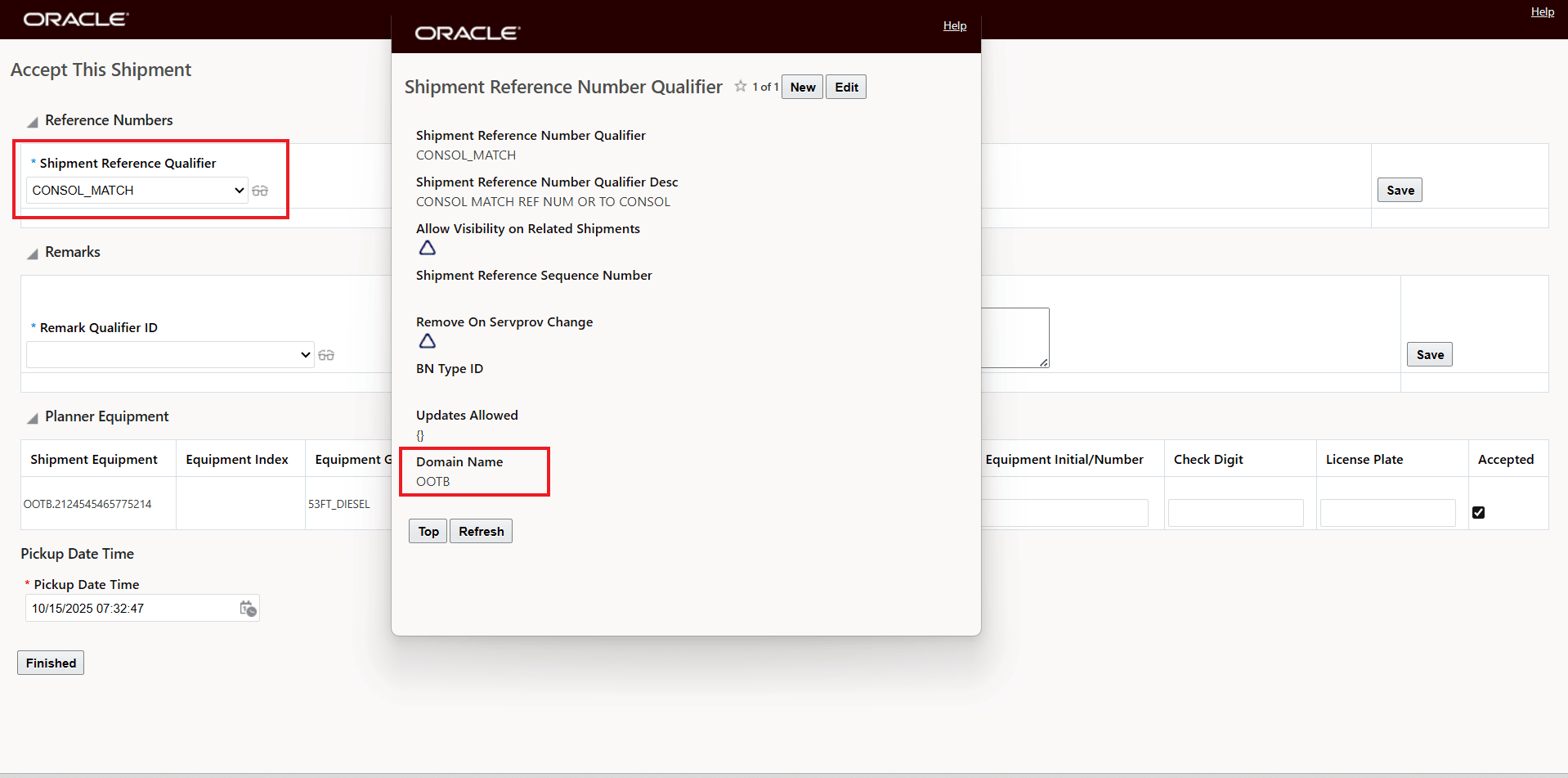 Domain of Object - OOTB - Shipment Reference Number Qualifier