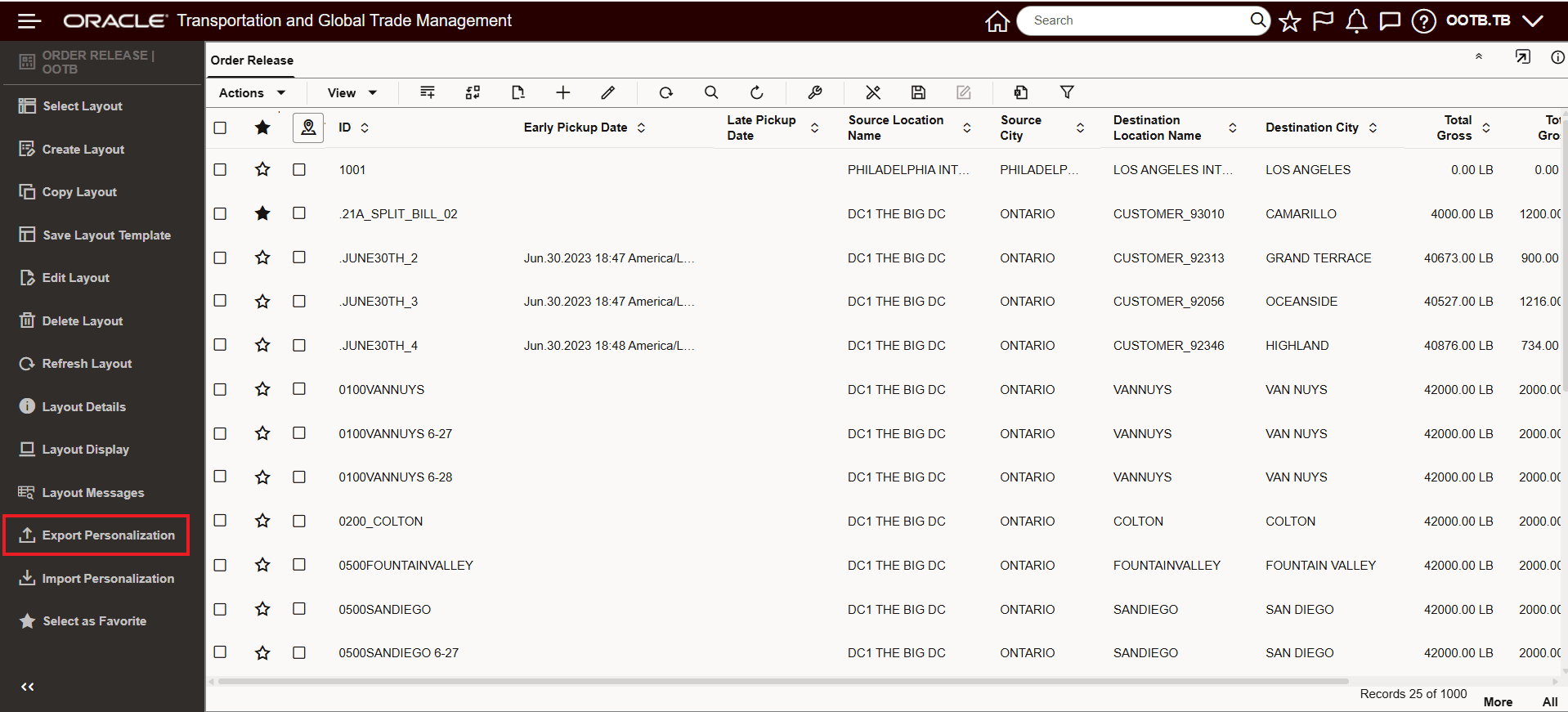 Export Personalization