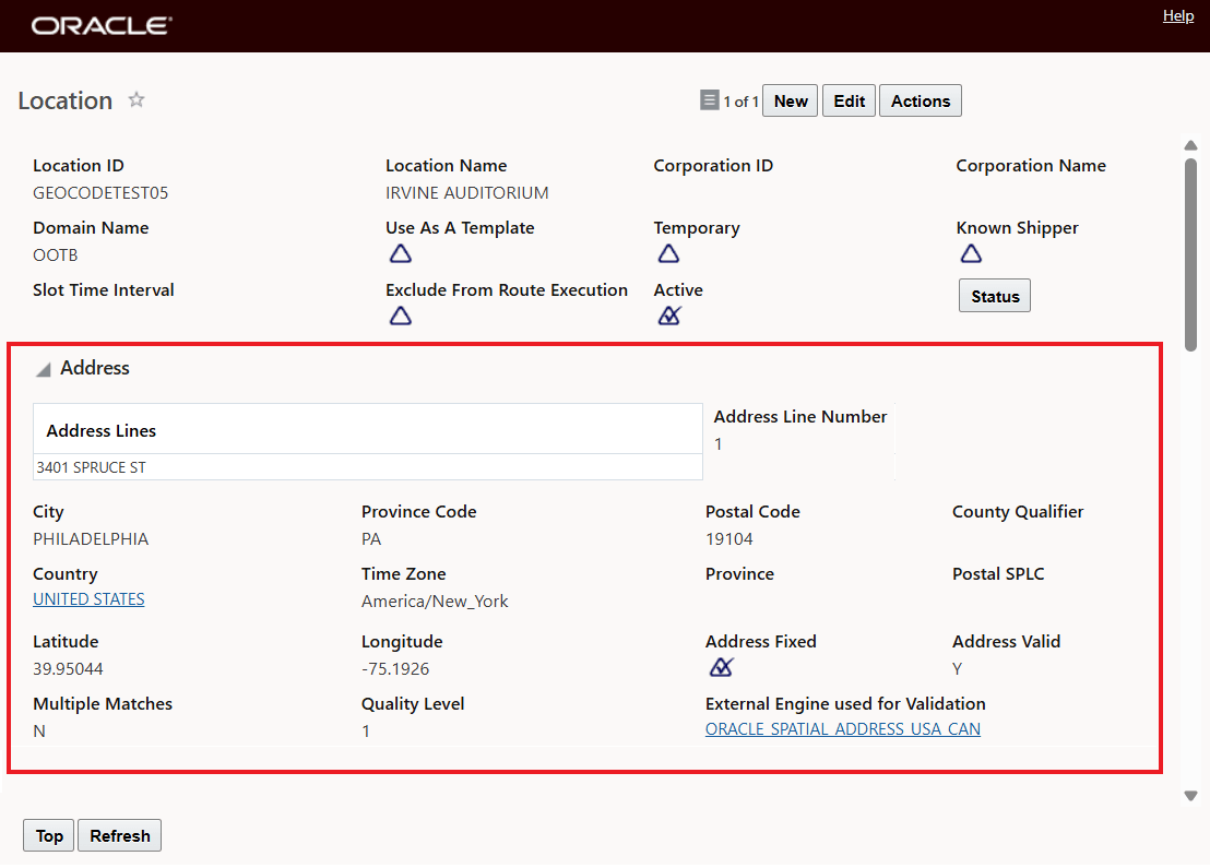 Irvine Auditorium Location Record