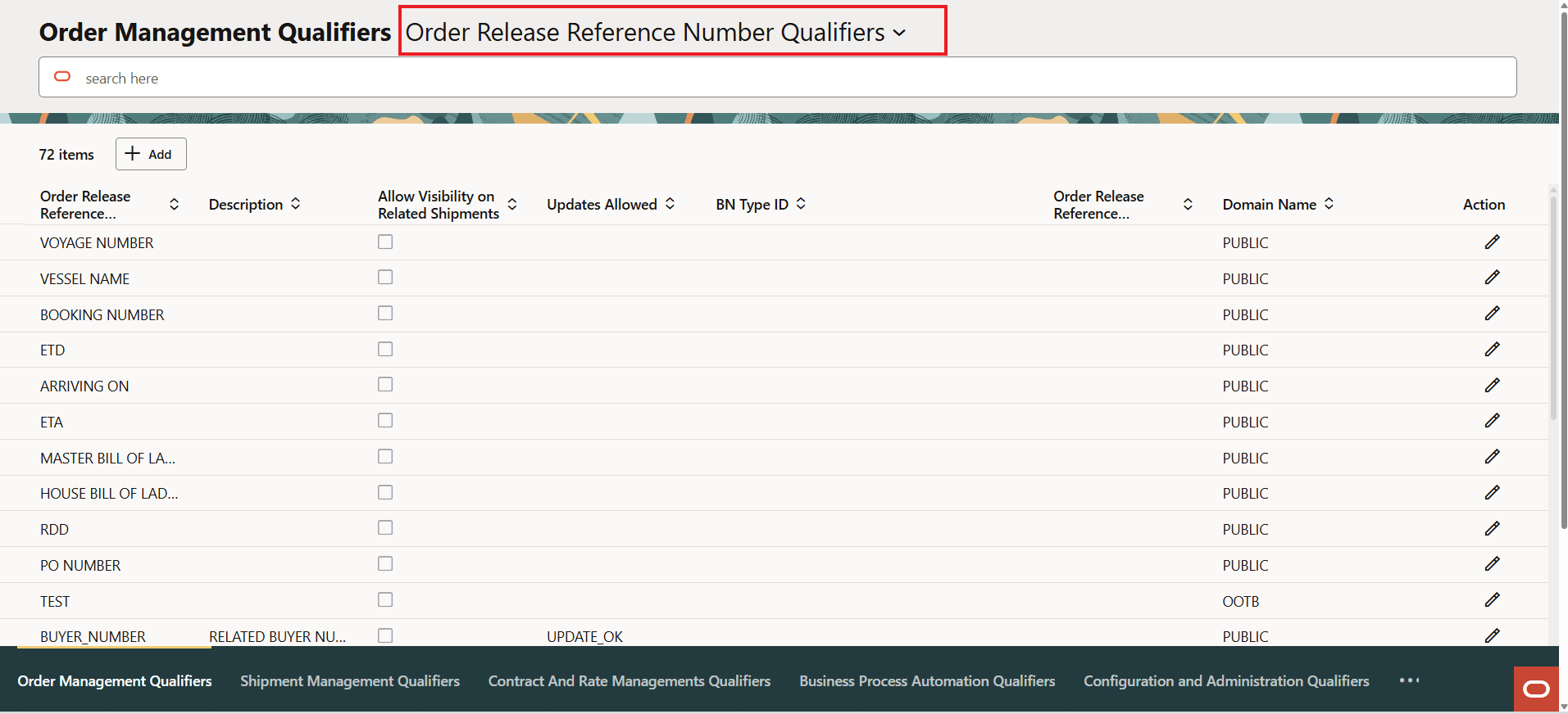 Order Release Reference Number Qualifier