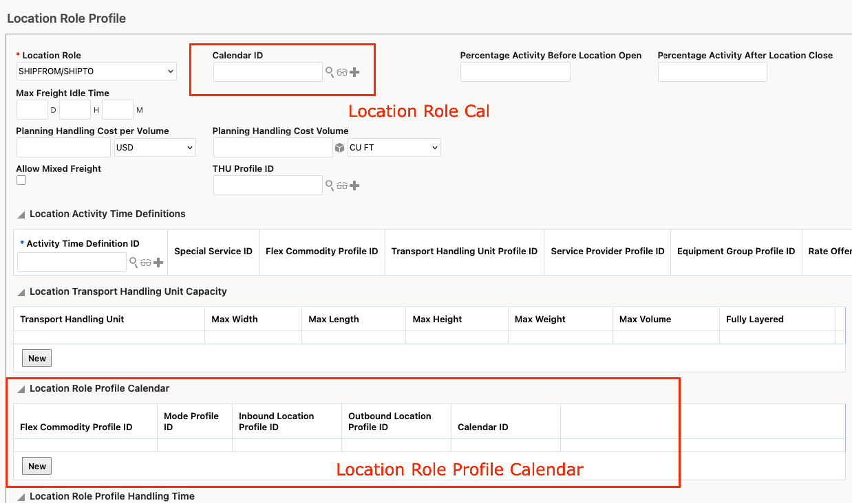 Location role profile and Location Role Profile calendar