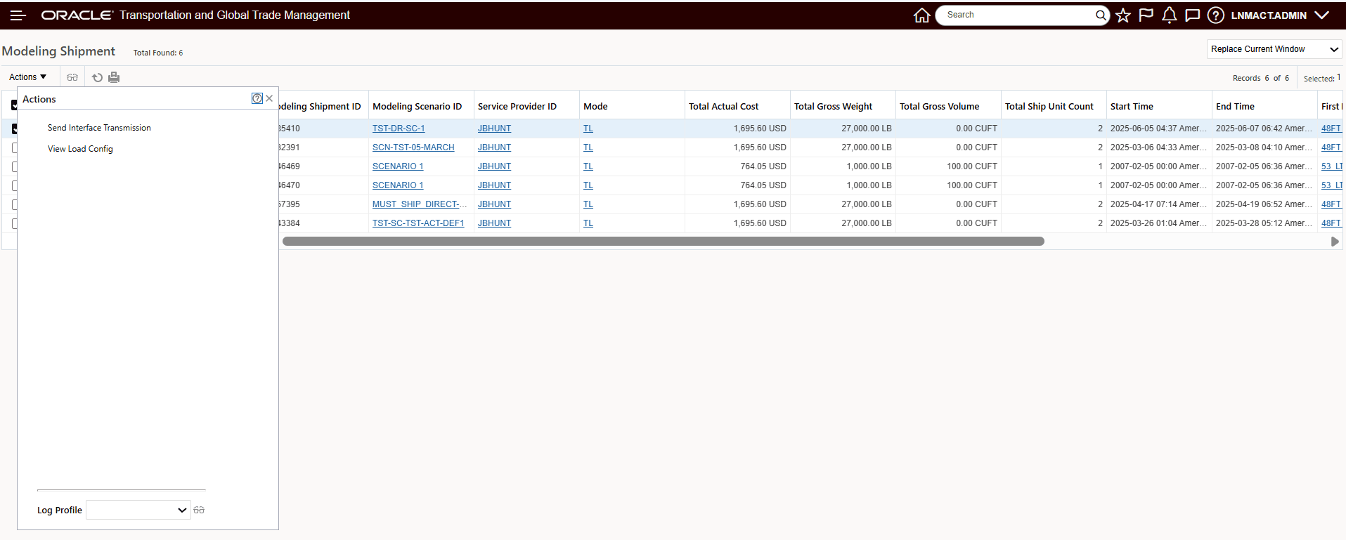 Send interface transmission 