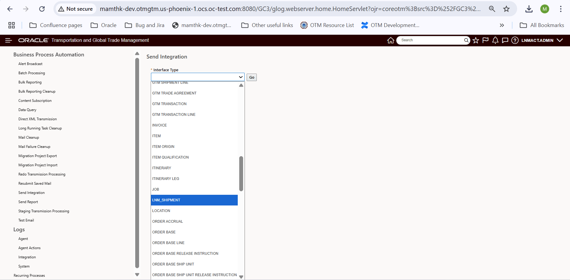 send integration (business process automation -> process management)