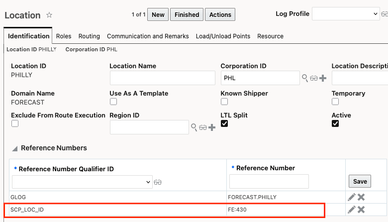 location refnum for SCP ORG Id