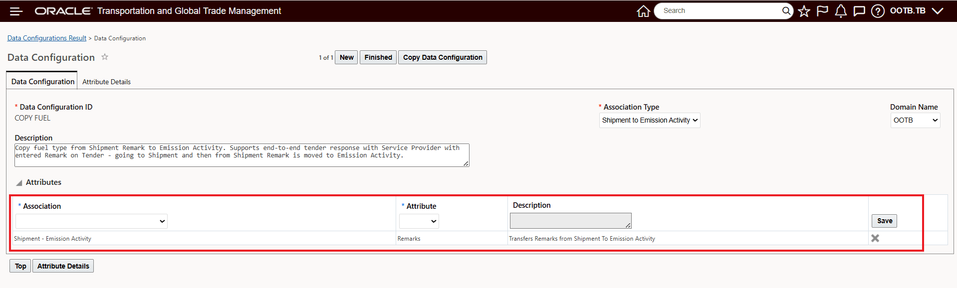 Data Configuration - Shipment Remark Qualifier "FUEL" to Emission Activity Qualifier "FUEL"