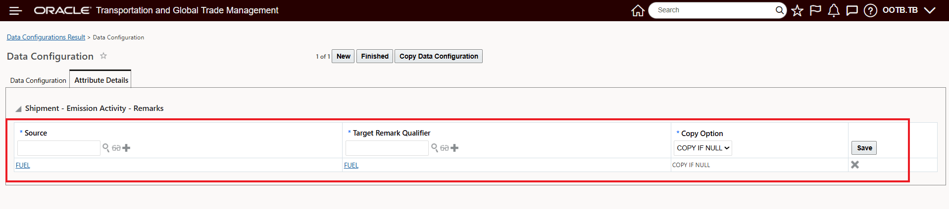 Data Configuration - Shipment Remark Qualifier "FUEL" to Emission Activity Qualifier "FUEL"