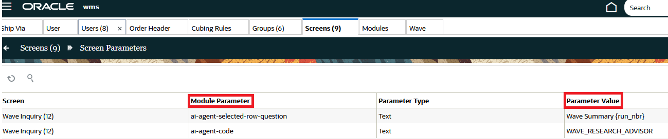 Screen Parameter Value