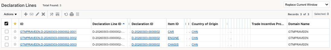Declaration Lines for Exiting a FTZ