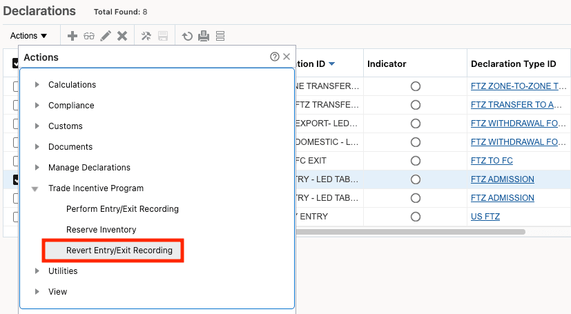 Declarations - Revert Entry/Exit Recording Action