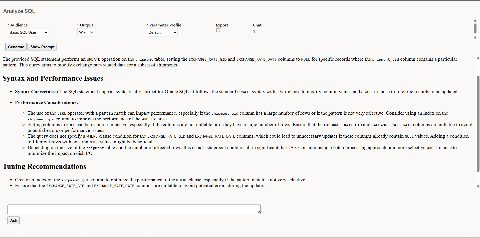 Analyze SQL Example