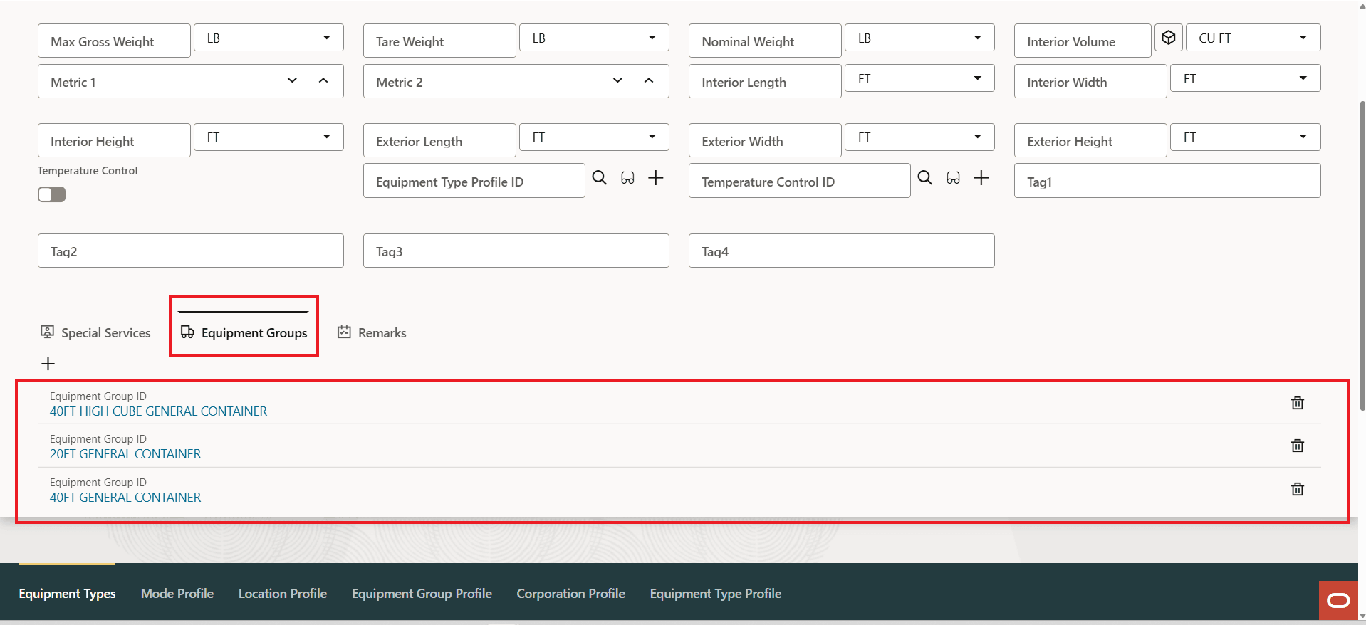 Equipment Types - Child Records Added