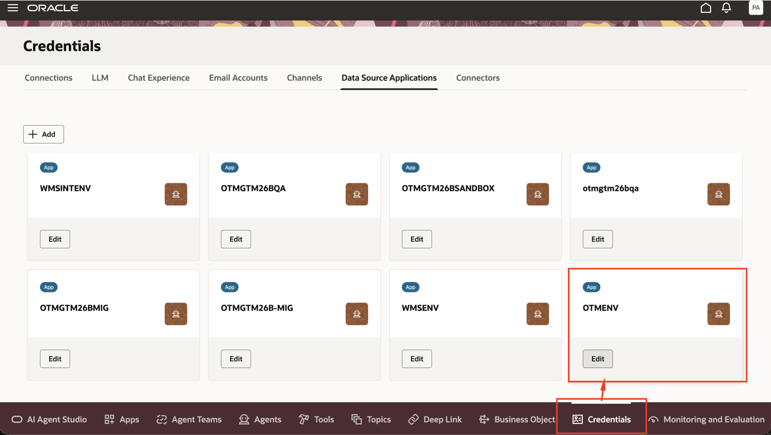 Credentials in Fusion AI Agent Studio