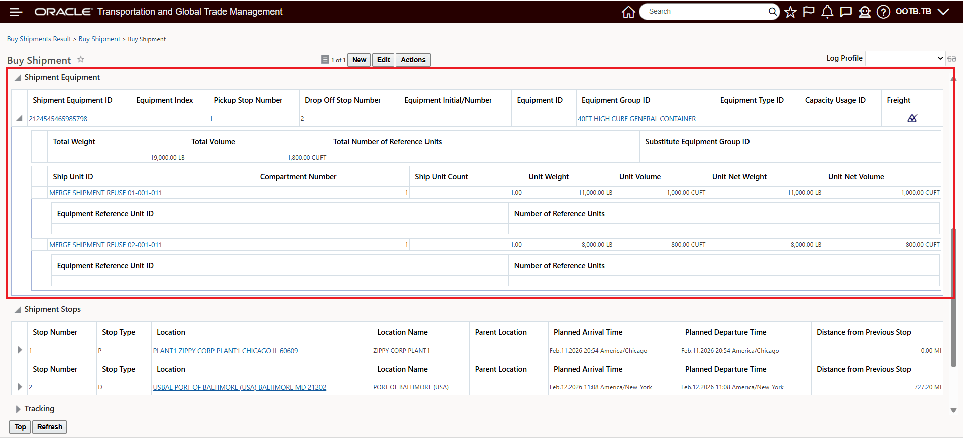 Merge Shipments - Reuse First Leg Shipment Equipment View