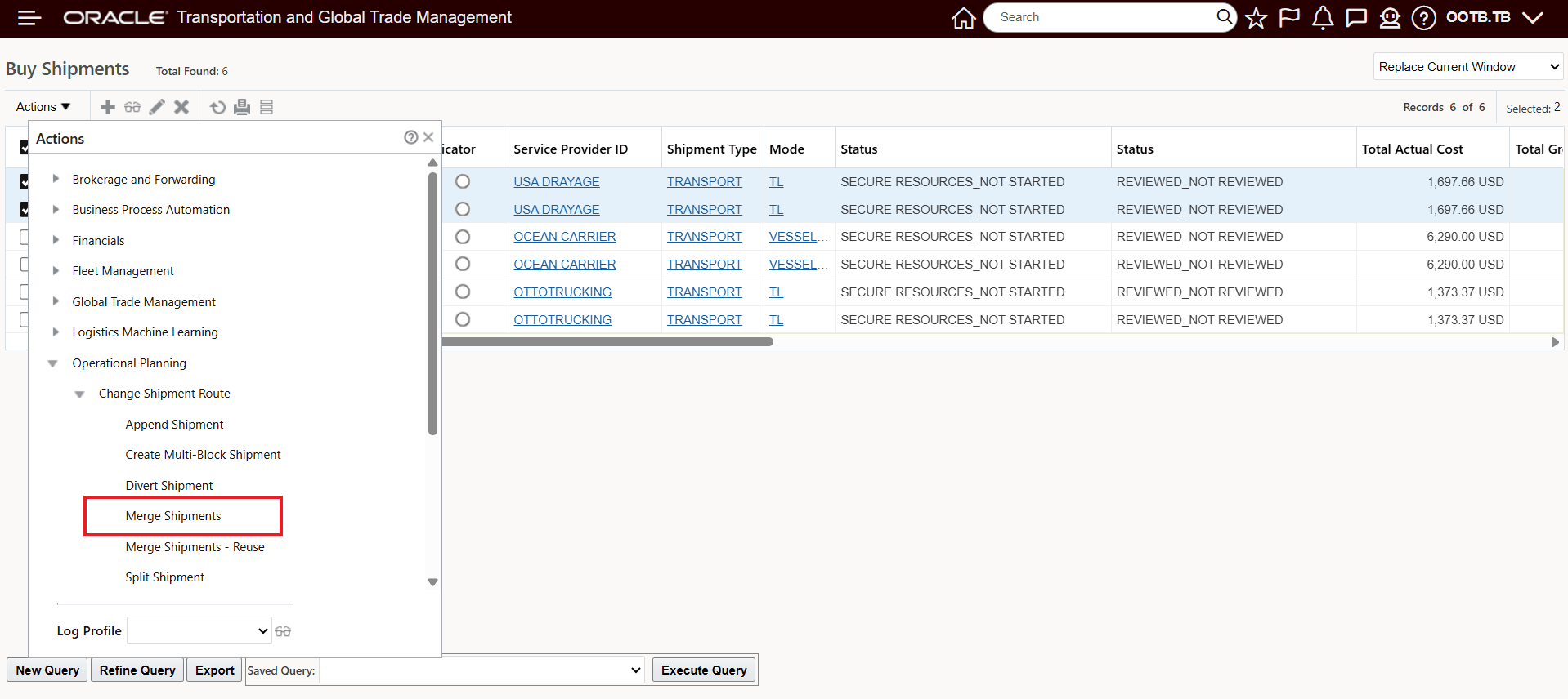 Merge Shipments Action