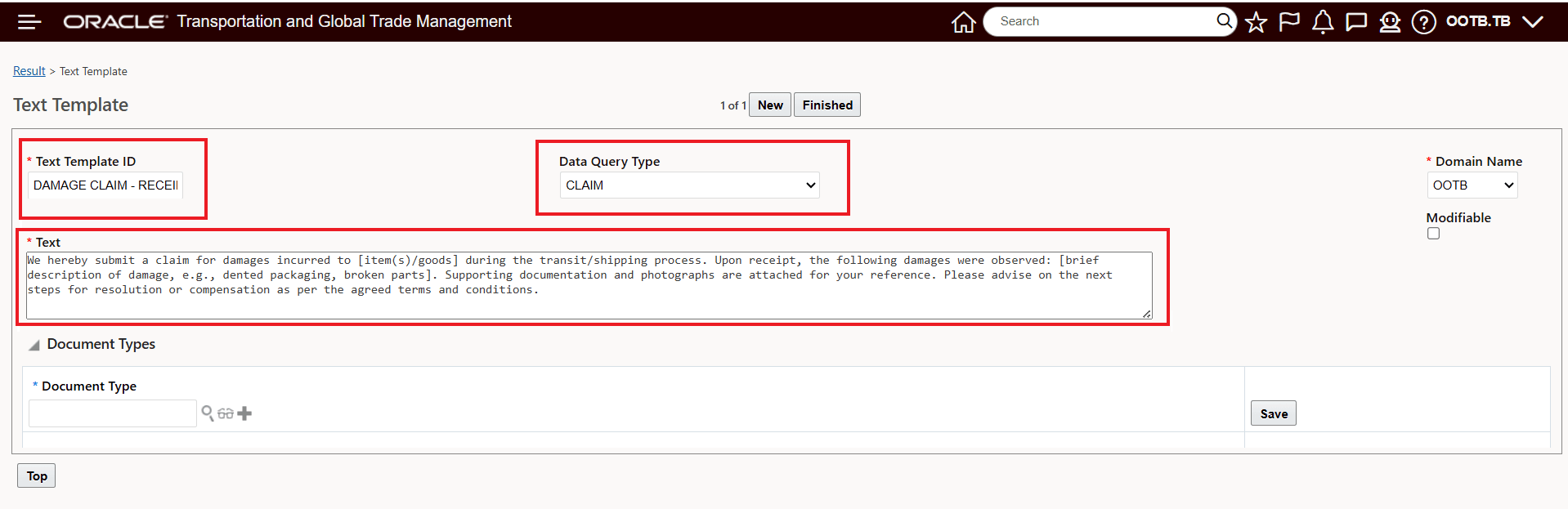 Text Template Example
