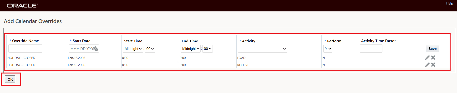 Enter Calendar Overrides