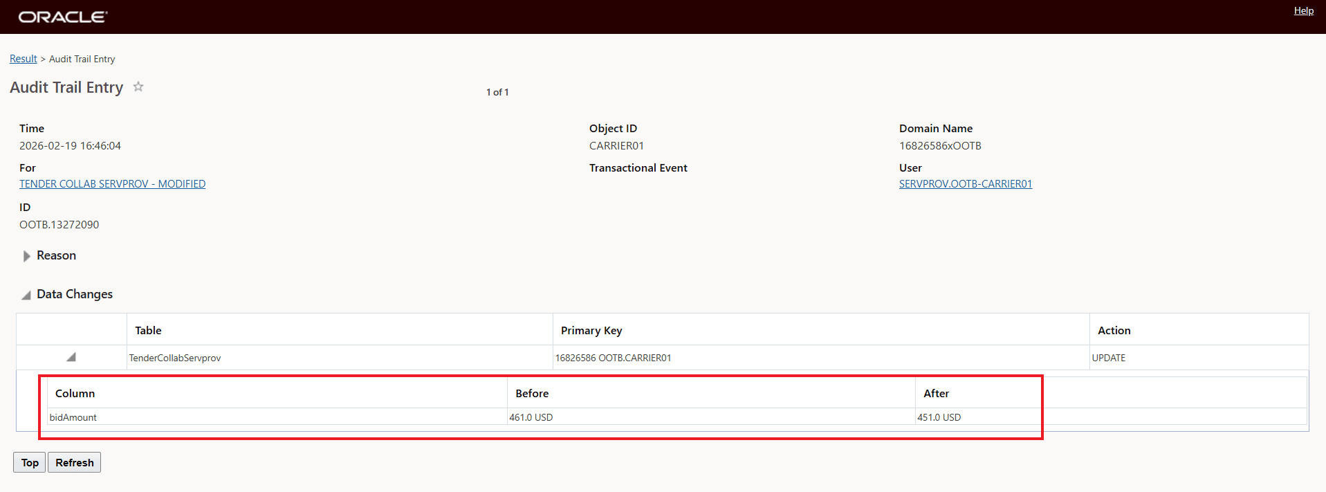 Audit Trail Record for Final Bid
