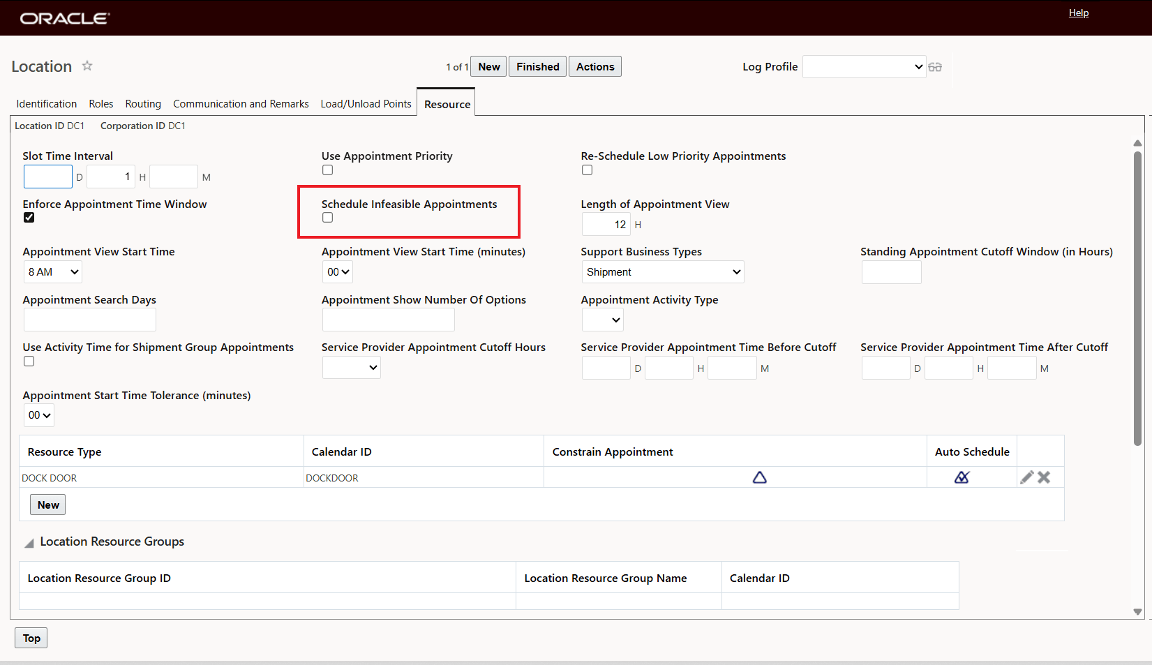 Location Schedule Infeasible Appointment Must Be Unchecked