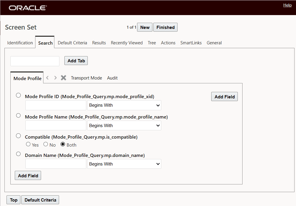 Mode Profile Screen Set Search Tab