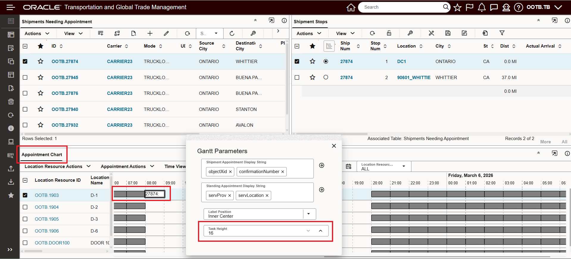 Dock Scheduling Gantt - Task Height Set at 16/Default