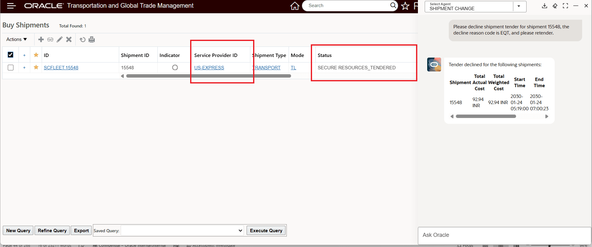 Shipment Change - Decline Tender With Reason Code And Retender Result
