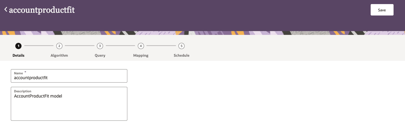 Enter details for model