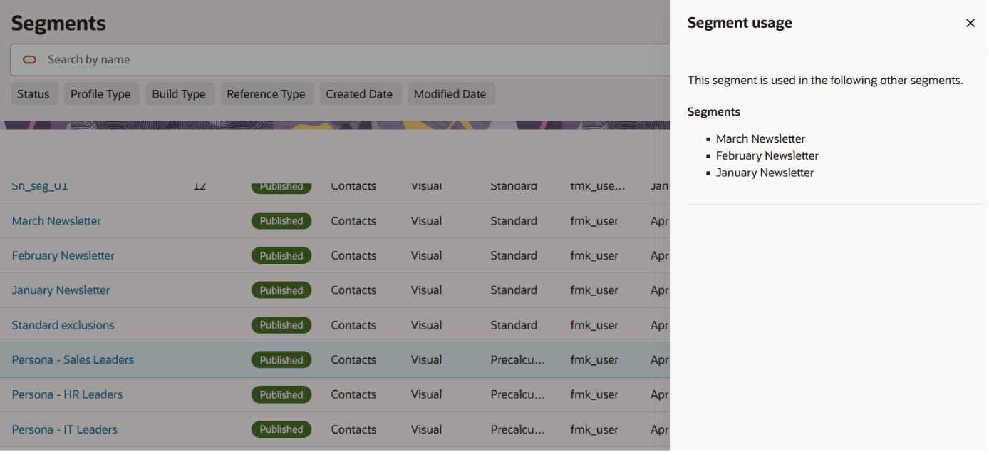 Full list of where segment is used