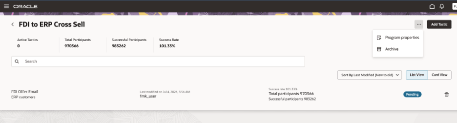 Program actions menu with Archive option