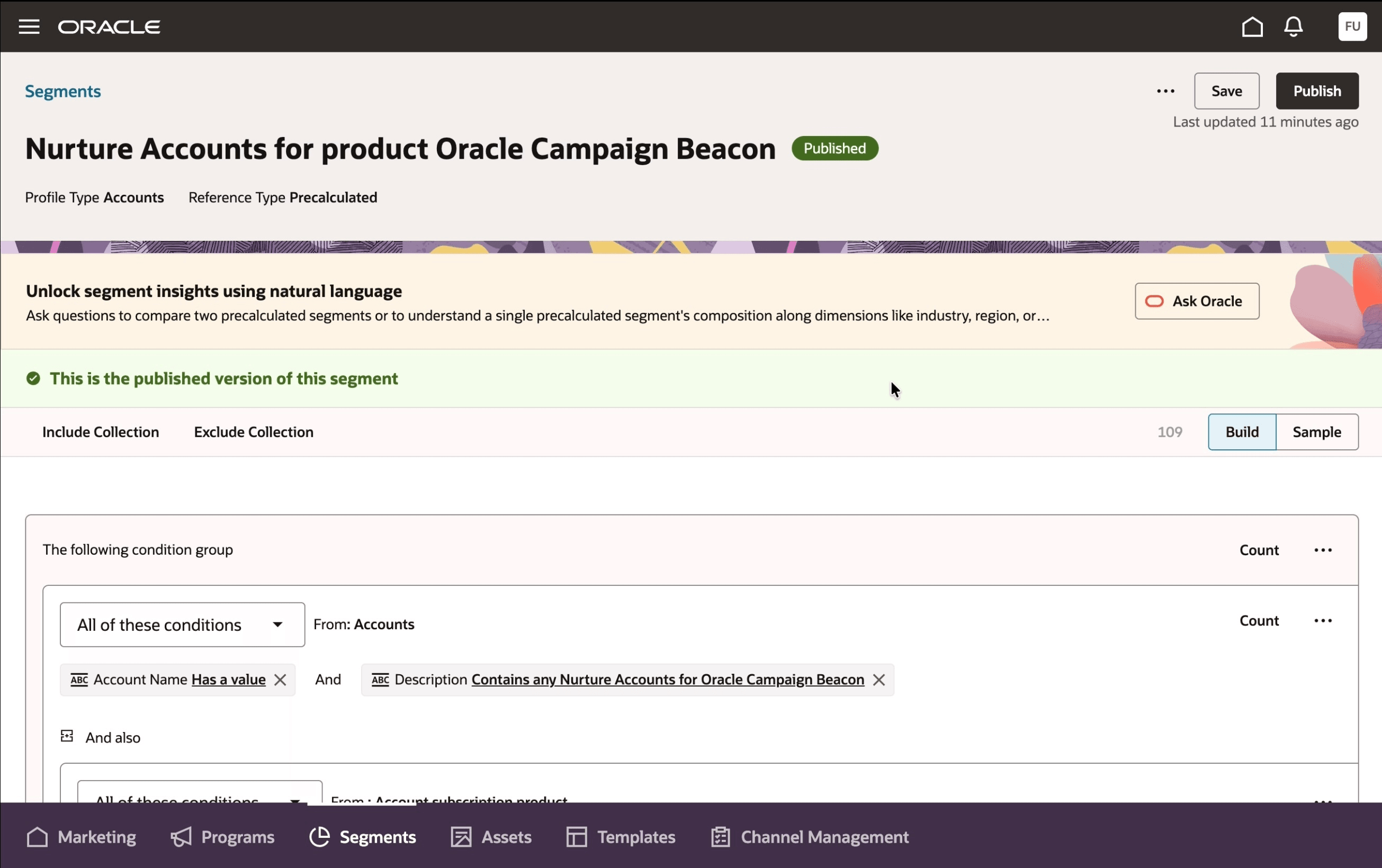 From Ask Oracle button, launch the Segment Insights Analyst