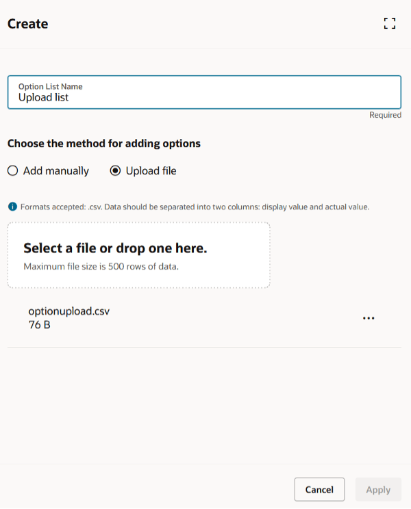 Upload Option List