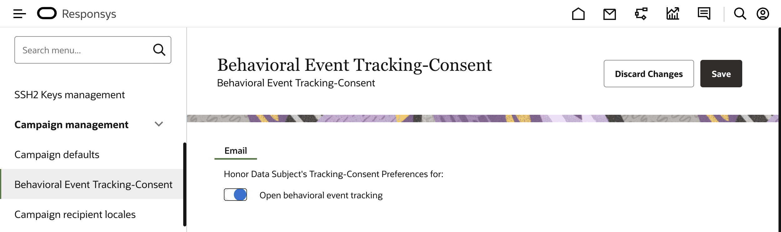 Behavioral Event Tracking-Consent Account Admin Screen