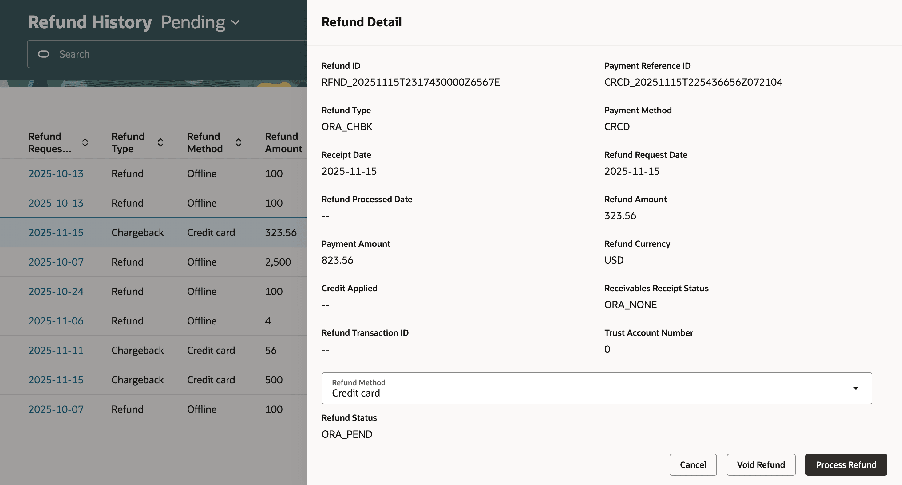 Refund History Detail drawer