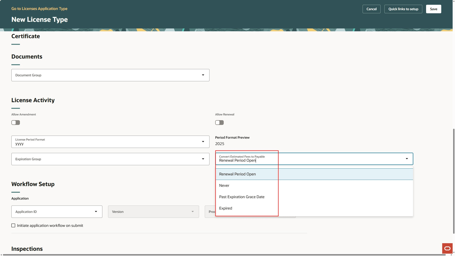 New License Type Page