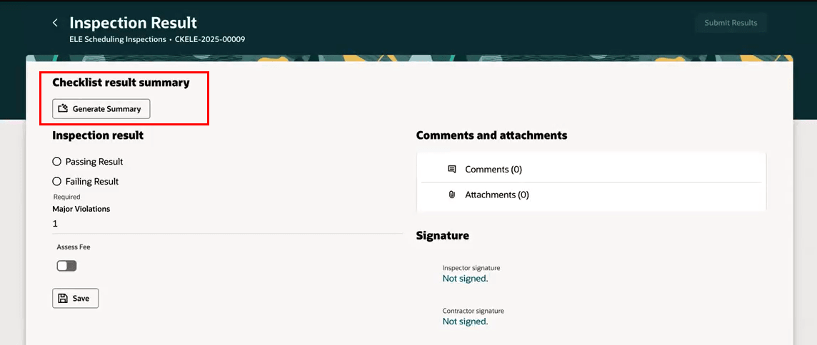Inspection Result Page - Generate Summary Button