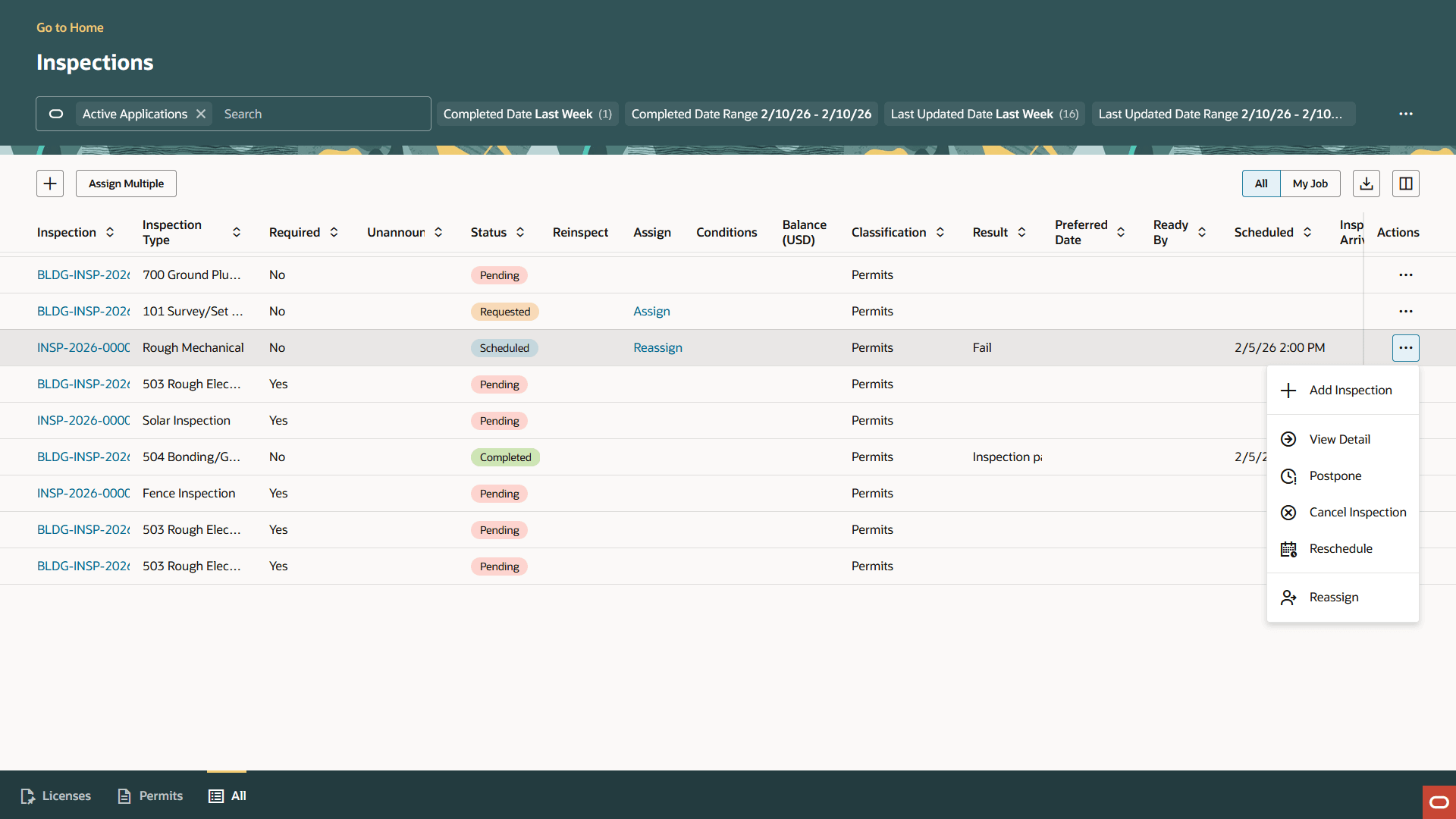 Inspections Console Page for Agency Staff