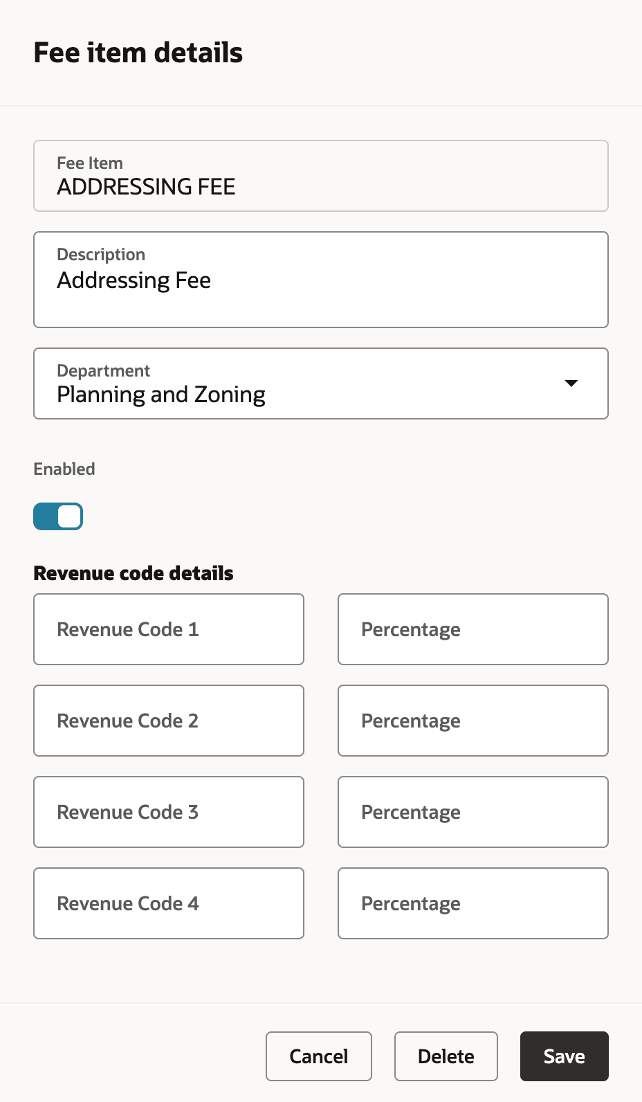 Existing Fee Item Drawer