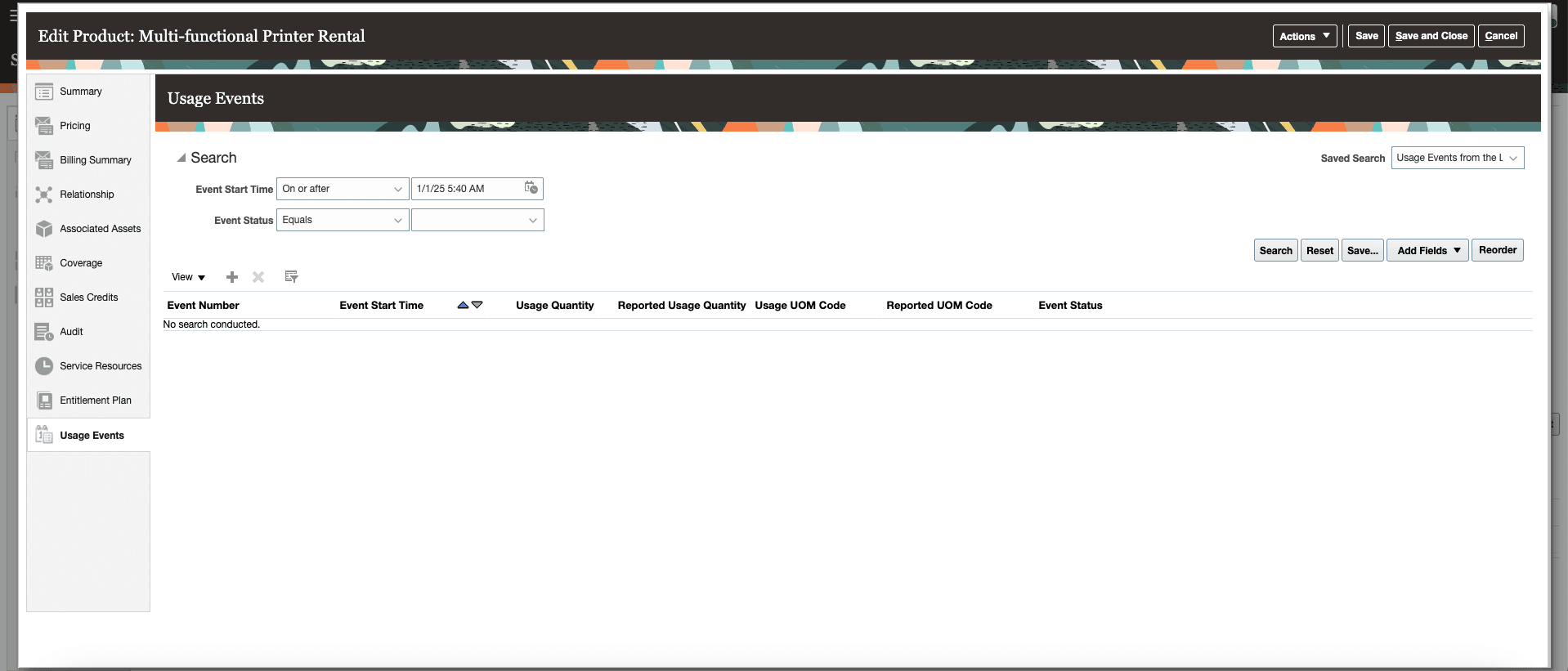Usage Events Landing Page