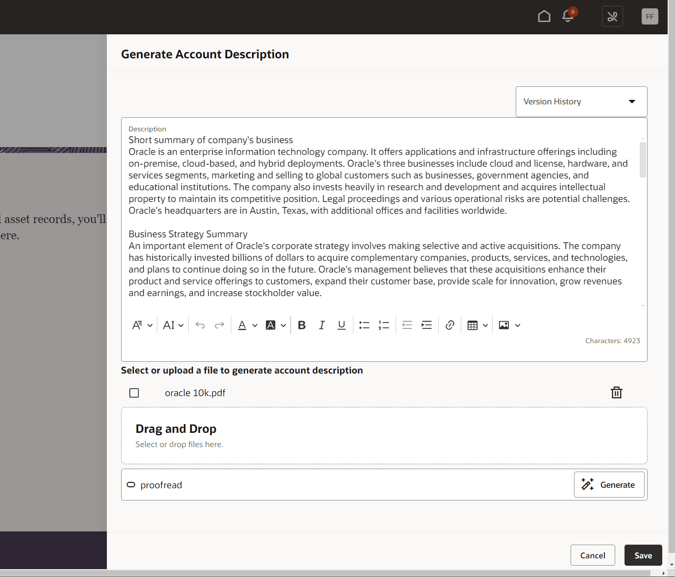 Generate Account Description