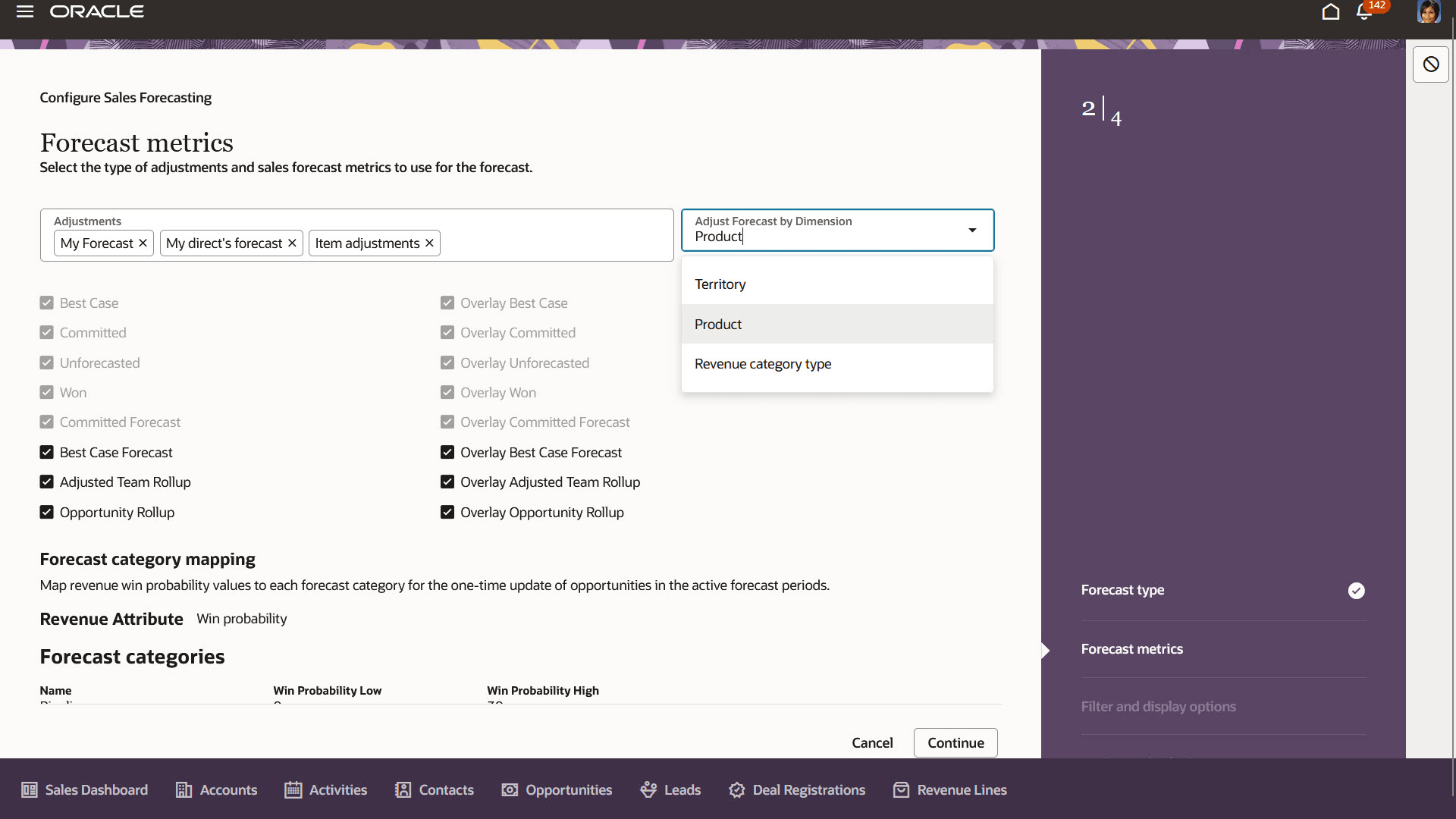 Configure Forecasting Metrics and Adjustments Step
