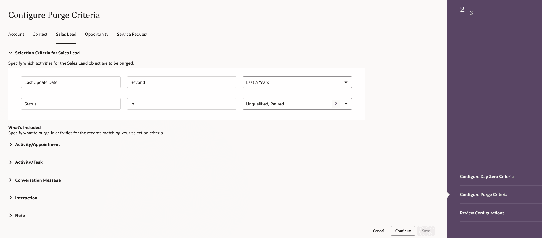 Configure Purge Criteria