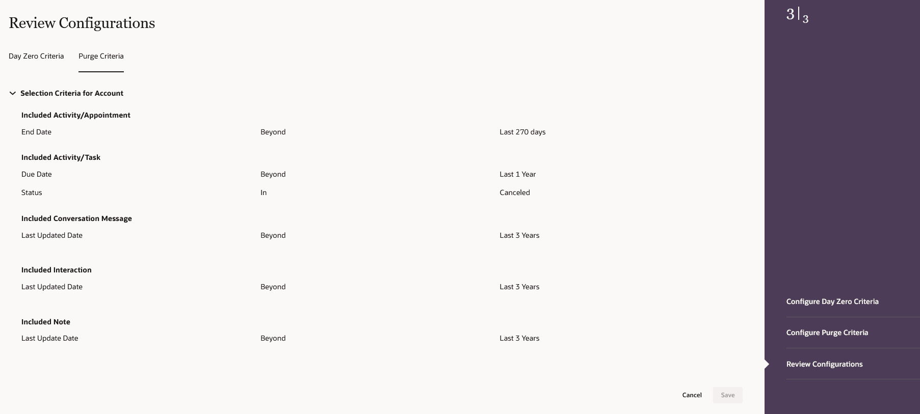 Review Purge Criteria