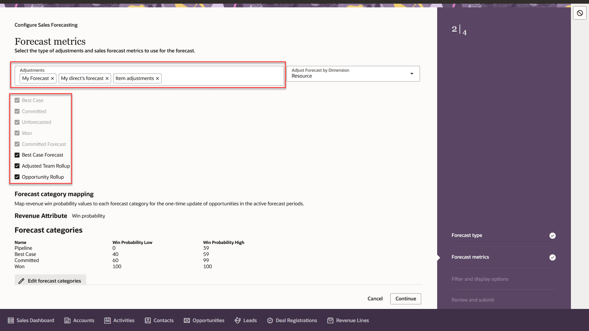 Configure Forecasting Metrics and Adjustment Step
