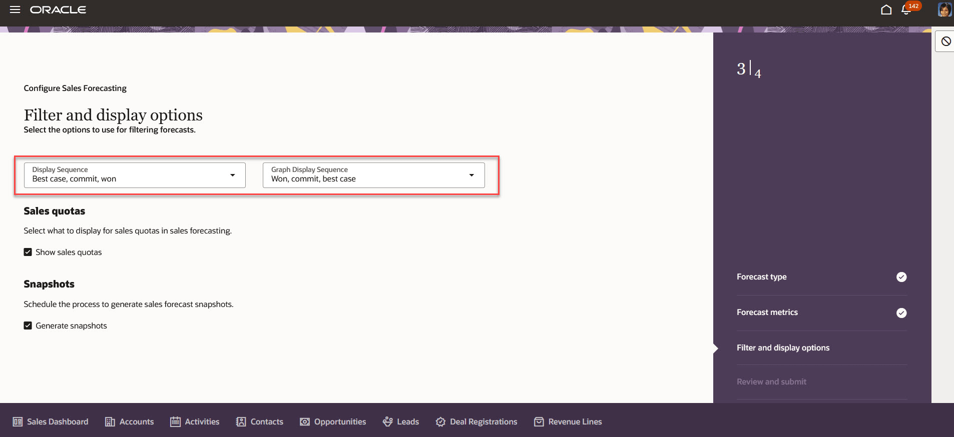 Configure Forecasting Display Options Step