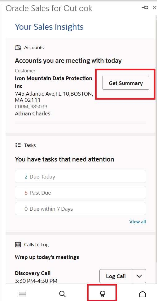 Account card in the Insights page