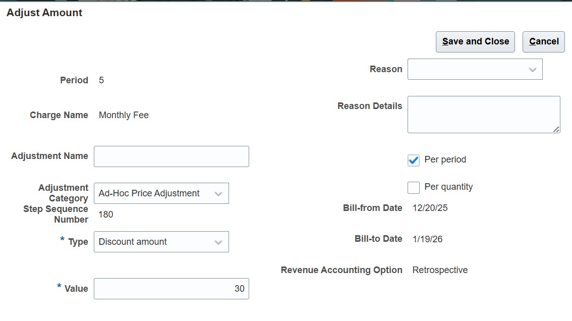 Bill Line Adjustment Per Period