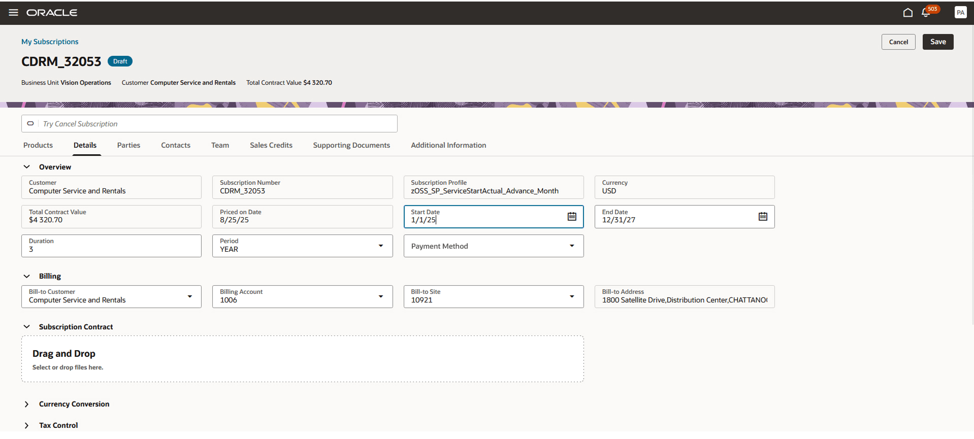 Subscription details